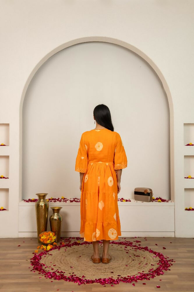 Joban Fashion Orange Tie & Dye Cotton Dress - Distacart