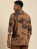 Brown Men Pure Cotton Relaxed Floral Opaque Printed Casual Shirt - Mahotsav