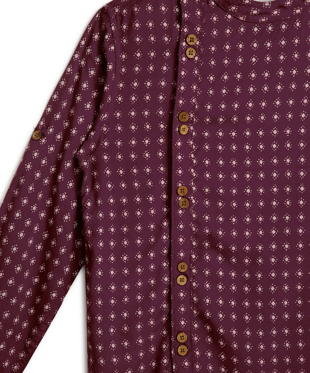 Manet Boys Full Sleeves Dot Printed Ethnic Shirt - Maroon