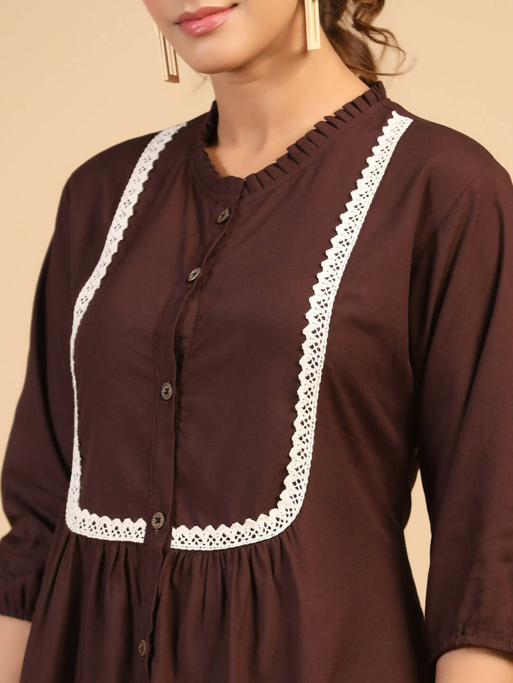Womens Brown Rayon Solid Top - Keeva