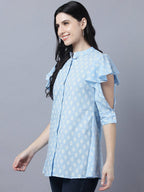 Myshka Stylish Blue Cotton Half Sleeve Women's Top - Distacart