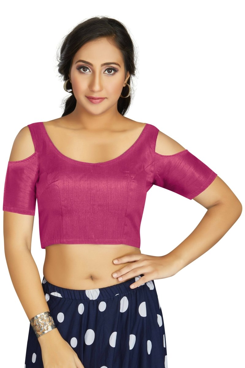 Aastha Fashion Women's Pink Art Silk Cold Shoulder Sleeve Readymade Blouse