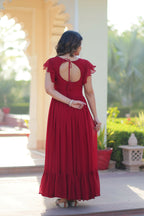 Joban Fashion Maroon Georgette Sequence Embroidery Work Gown - Distacart