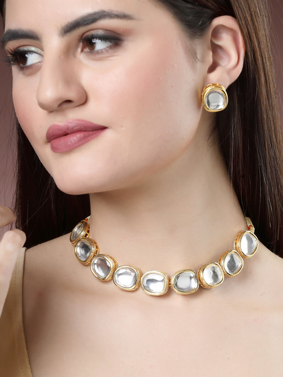 NVR Women's Gold Kundan-Studded Handcrafted Jewellery Set