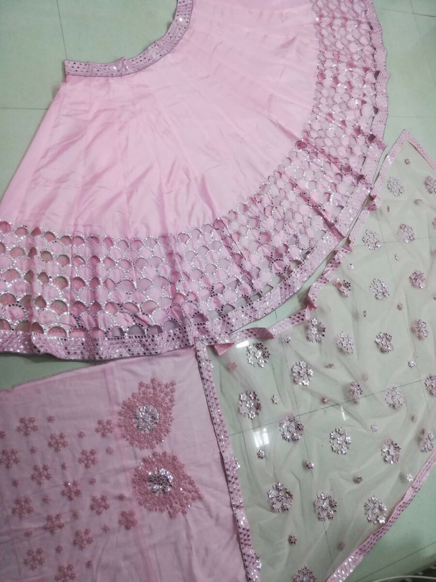 Jyoti Fashion Dreamy Baby Pink Silk Thread with Paper Mirror & Cut work Lehenga Choli with Dupatta
