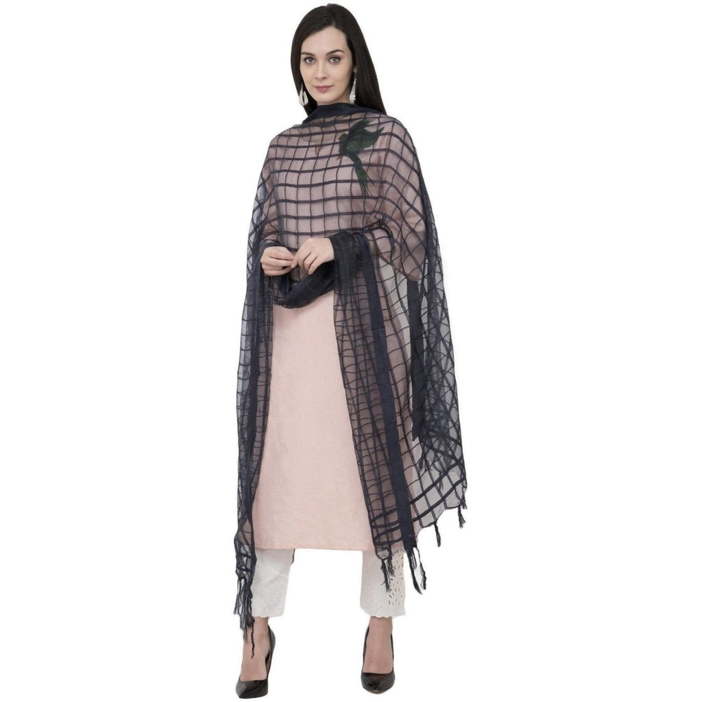 A R Silk Cotton square Regular Dupatta Color Navy Dupatta or Chunni