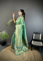 Joban Fashion Sea Green Geometric Pattern Soft Silk Patola Saree - Distacart