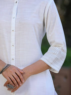 Juniper Women's White Cotton Slub Embroidered Straight Kurta - Distacart
