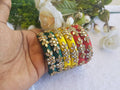 Green, Yellow and Red Silk Threaded Stone Bangles Sets