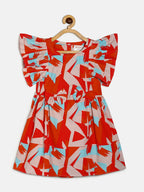 Manet Girls Cotton Frill Bow Frock Printed - Multicolour