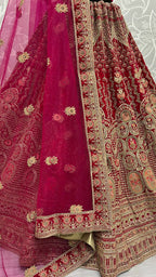 Jyoti Fashion Women's Rani Pink Velvet Multi Thread Embroidered with Zircon Diamond Wedding Lehenga Choli