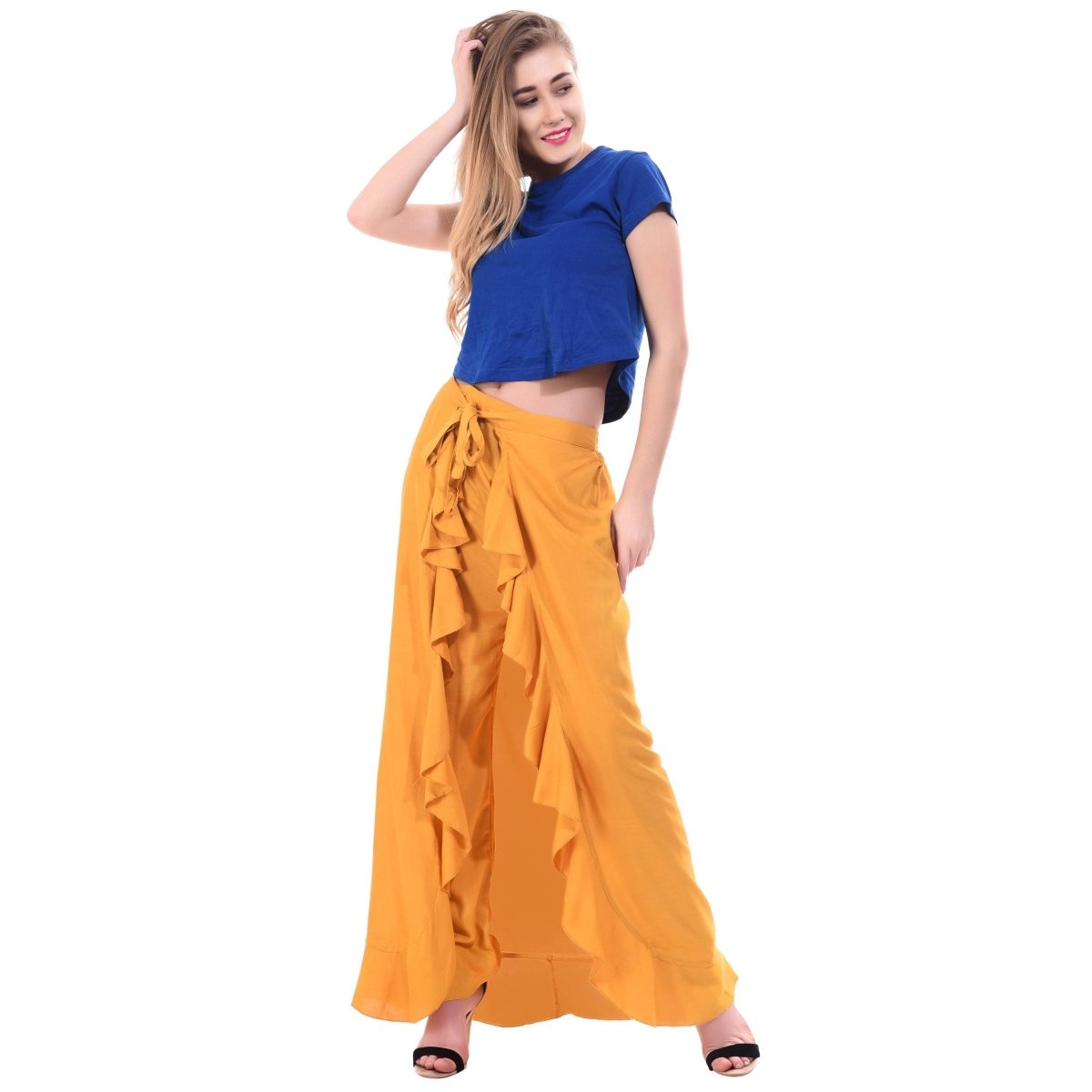 Asmaani Mustard Color Plain Ruffle Palazzo