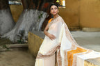 Joban Fashion Cream Crepe Chiffon Pure Handloom Banarasi Silk Saree