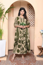 Miravan Women'S Polka Dot Printed Pure Cotton Anarkali Kurta With Dupatta - Distacart