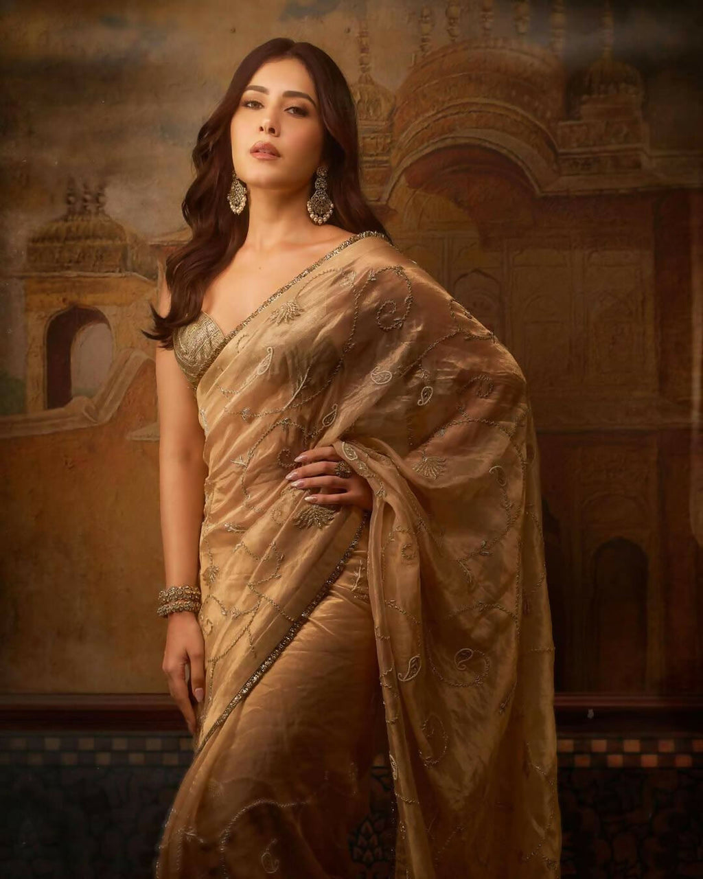 Joban Fashion Beige Rose Gold Silk Party Wear Sarees - Distacart