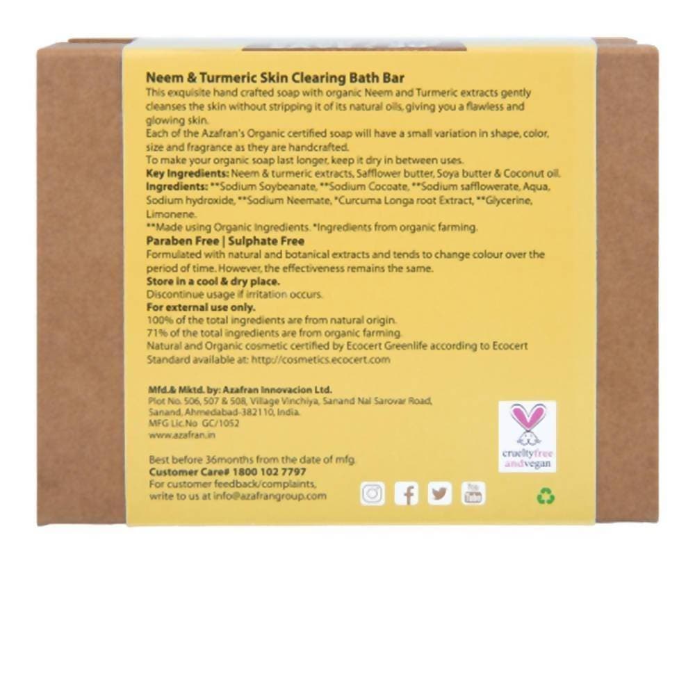 Azafran Active Botanicals Neem & Turmeric Skin Clearing Bath Bar