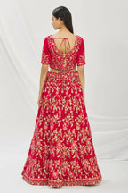 Red Velvet Semi-Stitched Wedding Bridal Lehenga - Nimaya