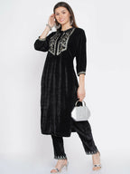 Women Republic Black Velvet Embroidered Kurta With Pants - Distacart