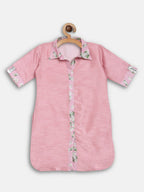 Ahalyaa Pink Poly Silk Solid Kids Kurta with Printed Pant Set For Girls