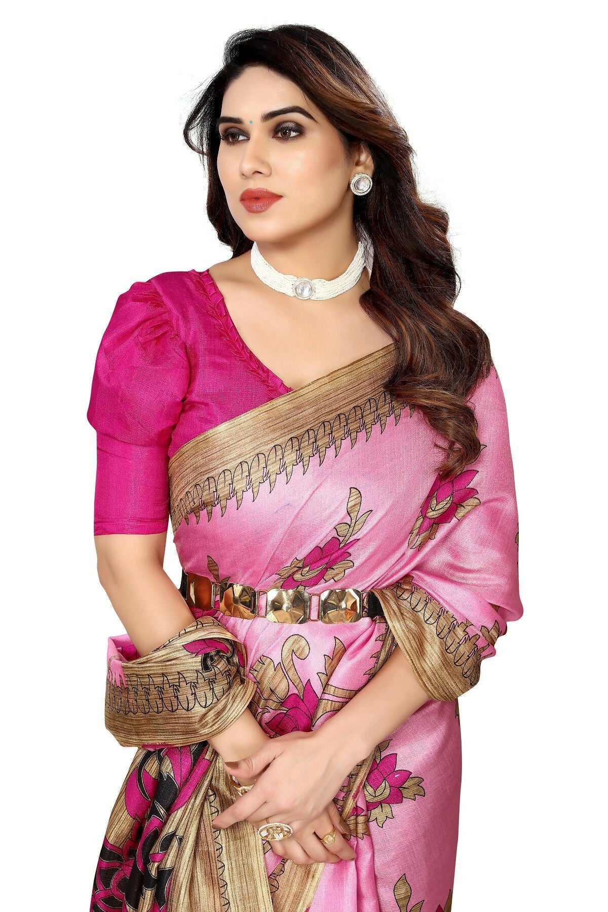Vamika baby pink Printed Art Silk Saree