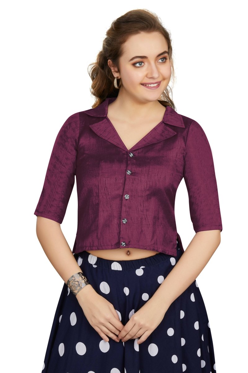 Aastha Fashion Women's Women's Wine Art Silk Button Readymade Blouse