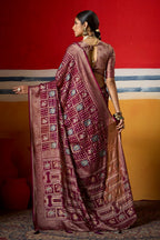 Joban Fashion Wine Dull Moss Brasso Saree - Distacart