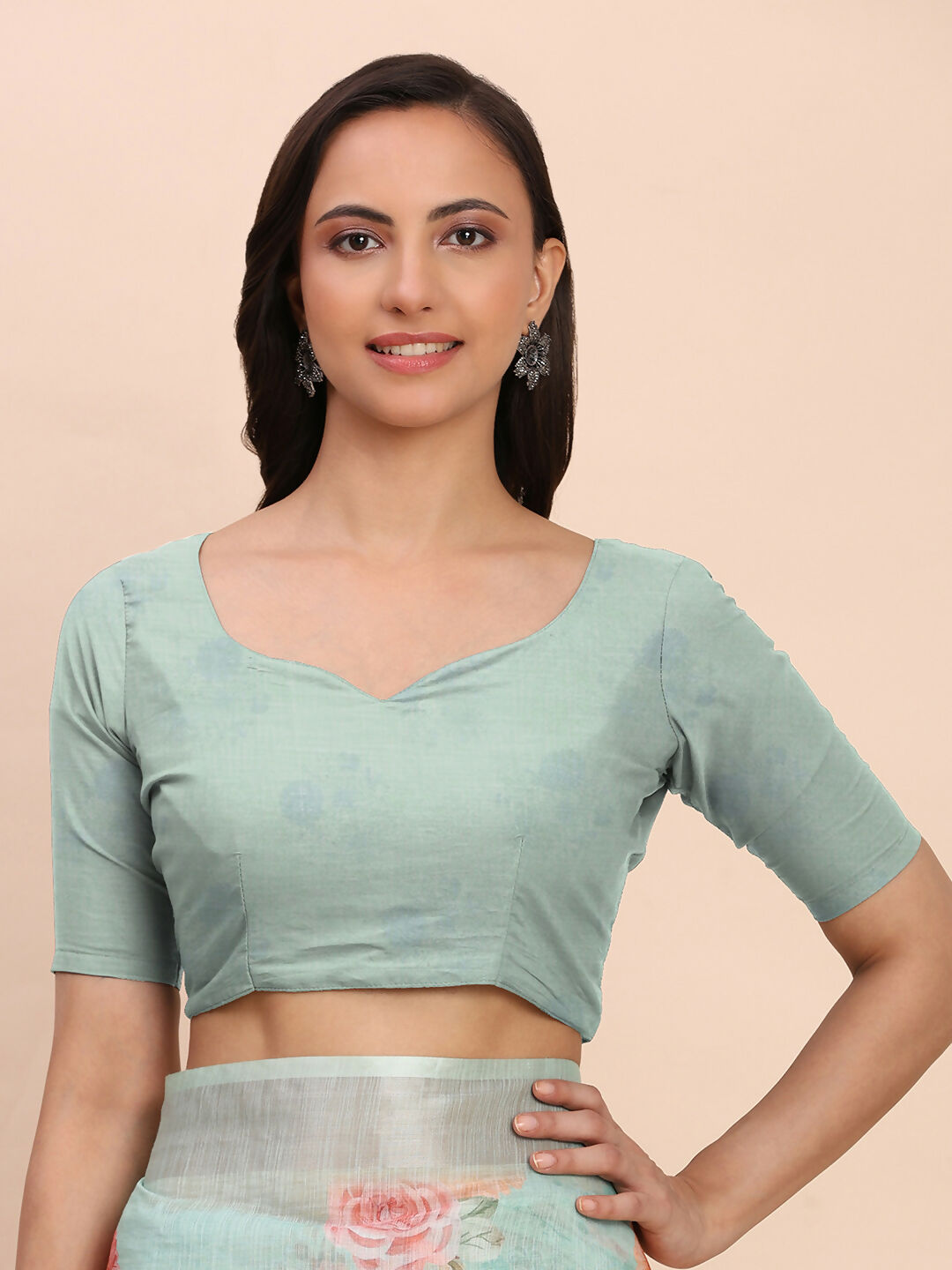 Shree Shyam Fashion Linen Cotton Sea Green Saree - Distacart