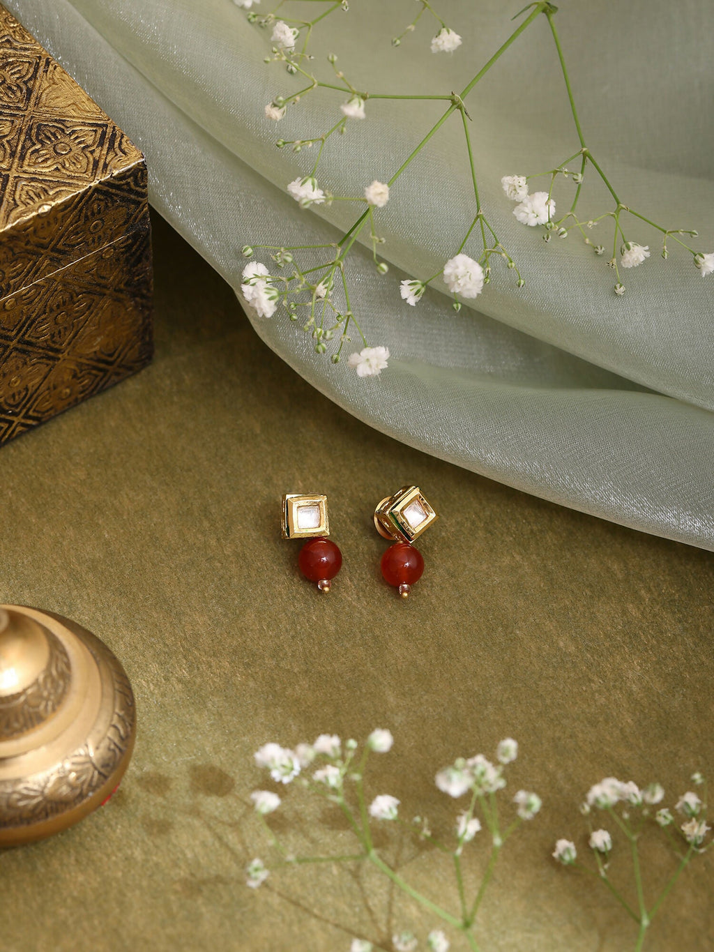 Ruby Raang Red Carnelian Kundan Studs - Distacart