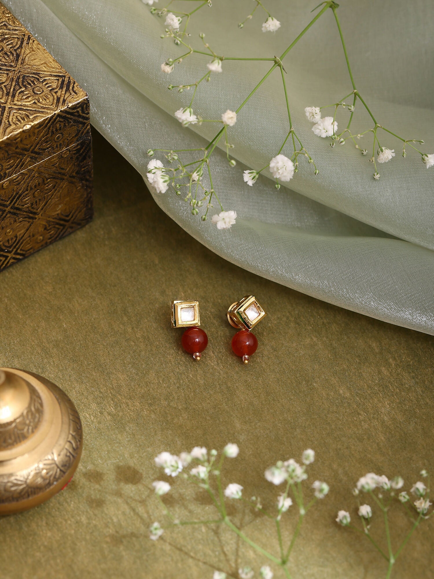 Ruby Raang Red Carnelian Kundan Studs - Distacart