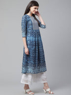 Vamika Blue Cotton Printed Party/Casual Wear Kurti