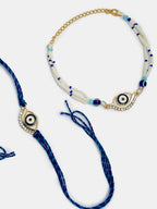 NVR Women & Men Set of 2 Blue Evil Eye Bhaiya Bhabhi Rakhi Set With Roli Chawal - Distacart