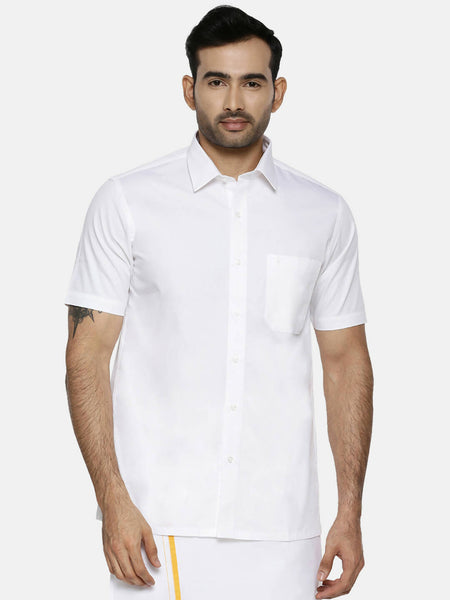 Ramraj Cotton Linen Mens Half Sleeve White Shirt Plus Size - Cotton Linen