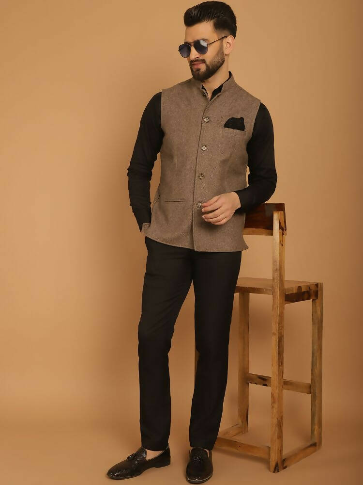Even Apparels Pure Wool Nehru Jacket - Beige