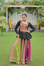 Teeya Creation Multi Colour Reyon Silk Gamathi Work Navratri lehenga Choli