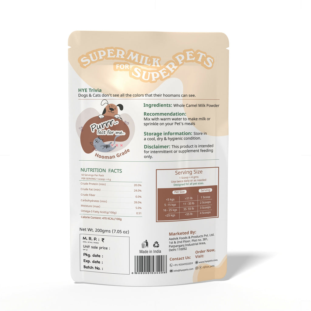 Hye Pets Full Fat Camel Milk Powder For Dogs And Cats