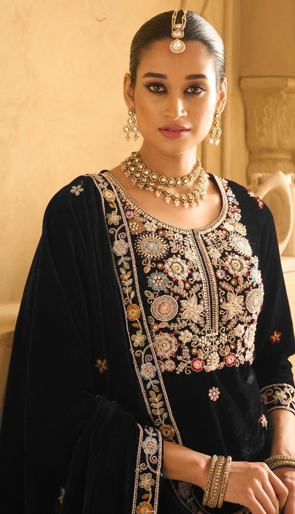 Anaita Black Embroidered Work Velvet Stitched Plazo Suit - Distacart