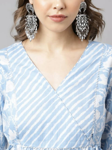 FIORRA Women's Blue Cotton A-Line Kurta Set