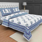 Jaipuri Hand Printed Floral 144TC Cotton DoubleQueen Bedsheet with 2 Pillow Covers
