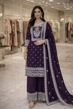 Teeya Creation Purple Fendi Silk Designer Heavy Work Wedding Wear Palazzo