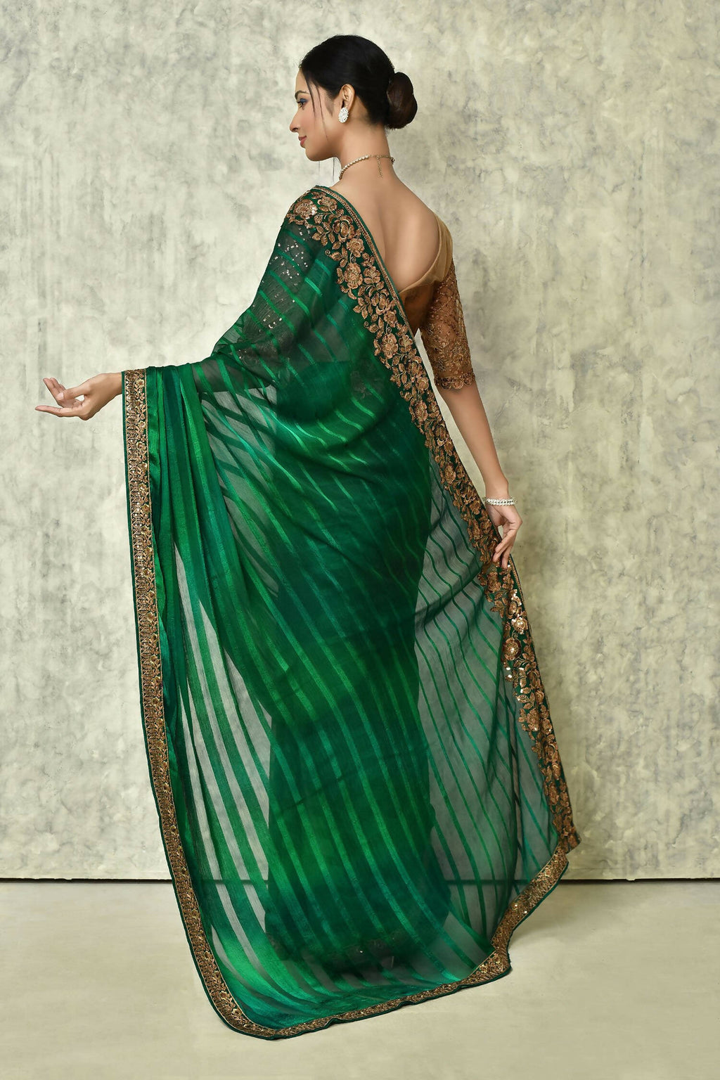 Dark Green Silk Solid Designer Saree with Blouse - Purvi