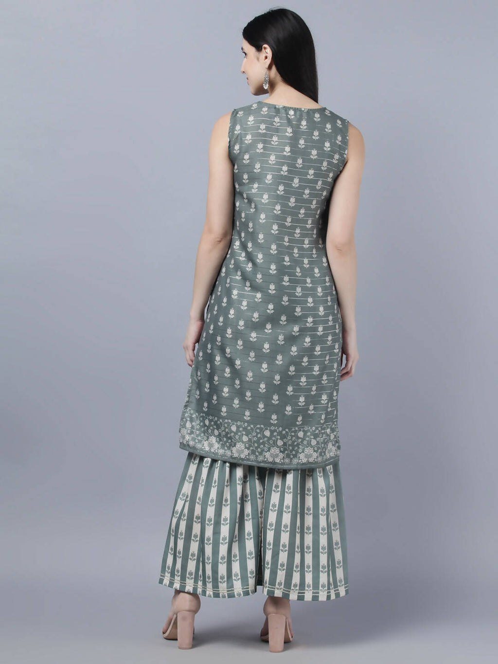 Myshka Women Grey Ethnic Motifs Printed Kurta with Shararas With Dupatta Set - Distacart