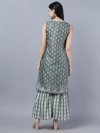 Myshka Women Grey Ethnic Motifs Printed Kurta with Shararas With Dupatta Set - Distacart