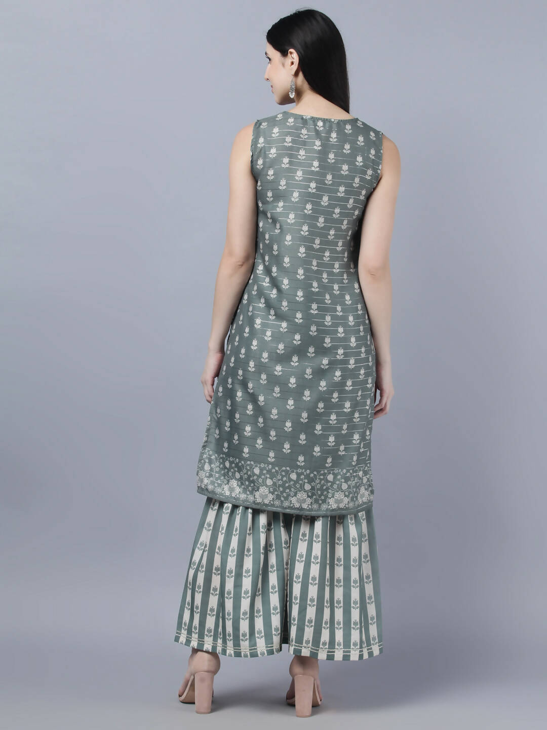 Myshka Women Grey Ethnic Motifs Printed Kurta with Shararas With Dupatta Set - Distacart