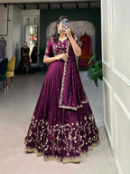 Vastranavya Vichitra Silk Sequins And Thread Embroidery Work Lehenga Choli - Wine