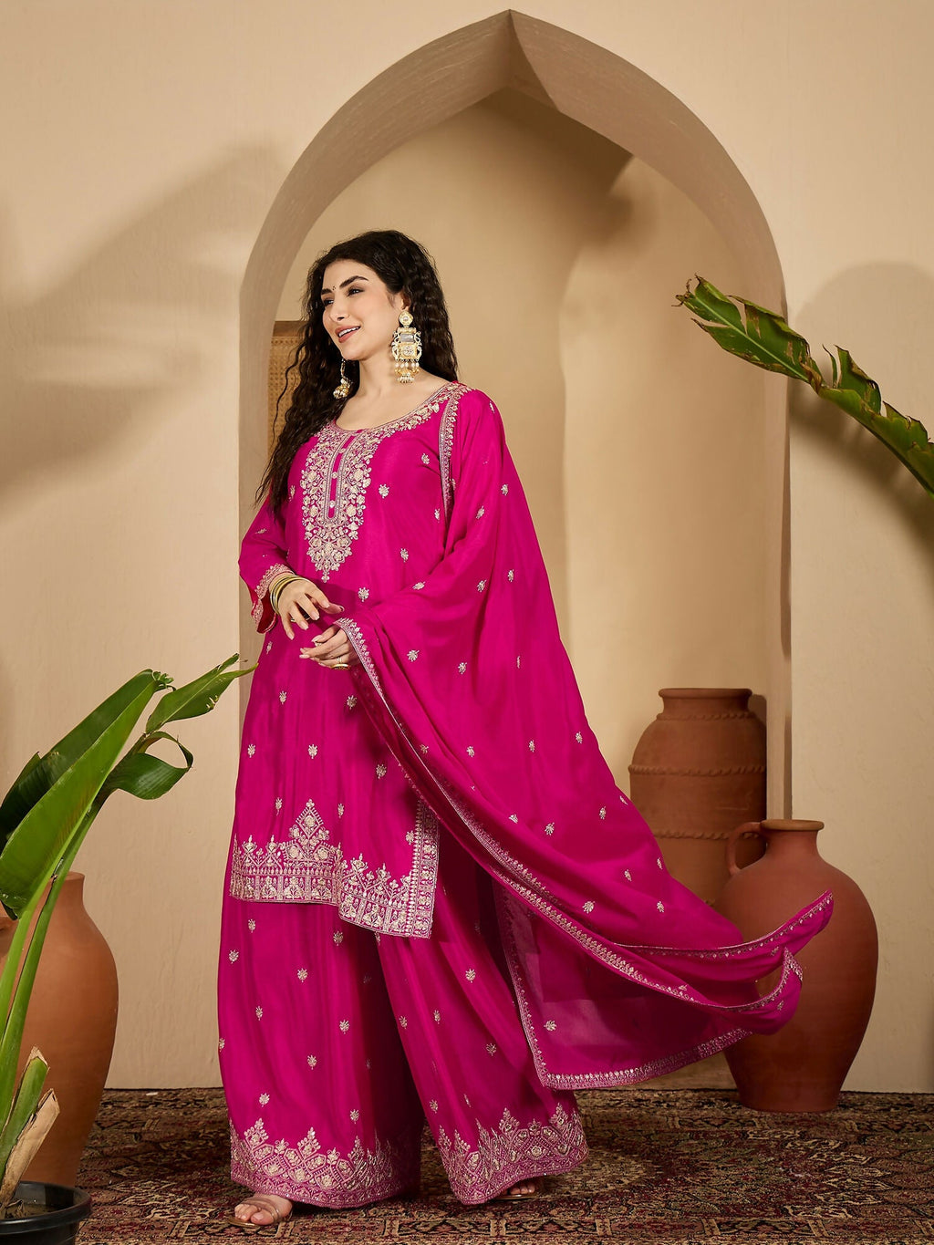 Joban Fashion Embroidery Pink Chinon Silk Kurta Set - Distacart