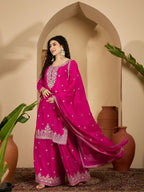 Joban Fashion Embroidery Pink Chinon Silk Kurta Set - Distacart