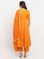 Rudra Bazaar Orange Anarkali Lace Work Kurta with Pyjamas & Dupatta - Distacart