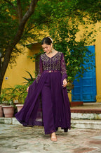 Joban Fashion Purple Readymade Kurta Set With Sequence embroidery Work - Distacart