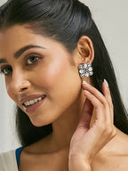 Nuyug 22K Gold-Plated Crystal & Zircon Stone Studded Floral Studs - Distacart