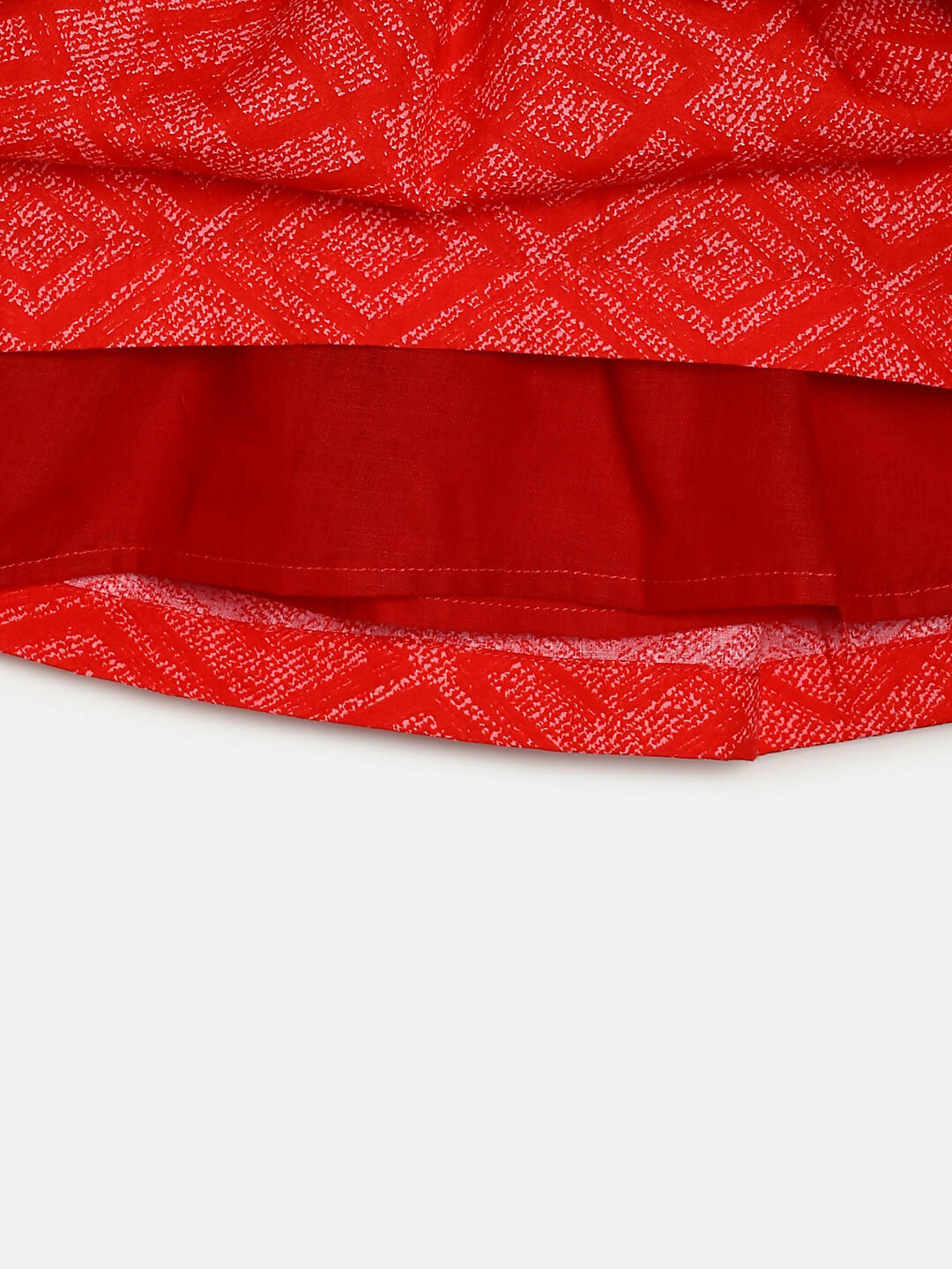 Manet Girls Cotton V Neck Frill Frock Printed - Red